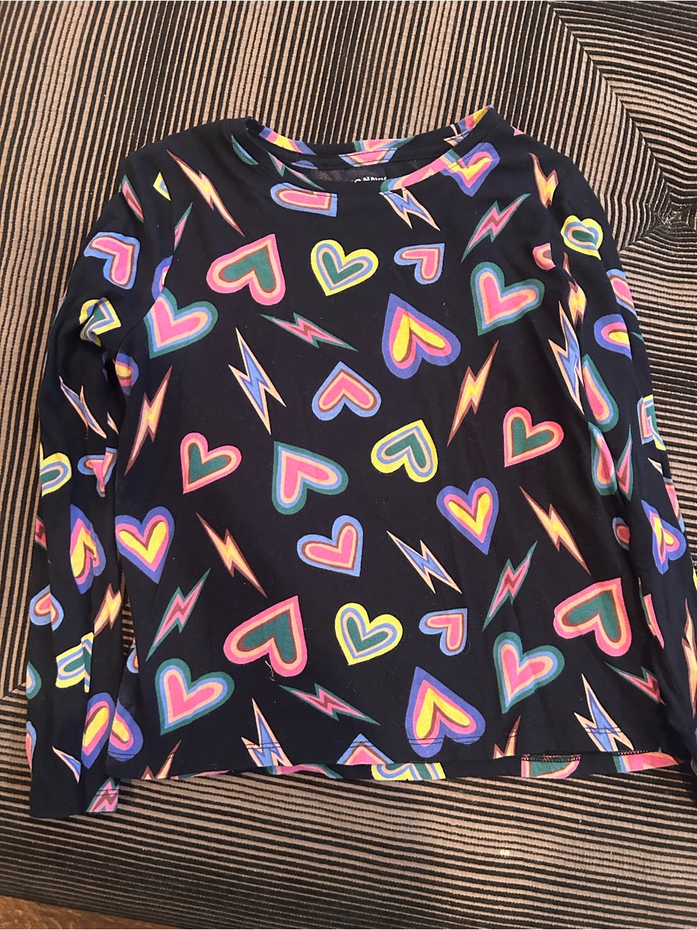 Old Navy Black Long Sleeve Top with Colorful Hearts